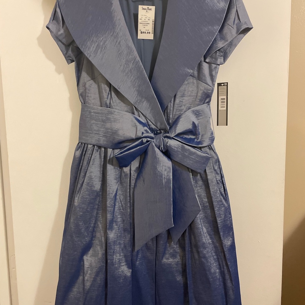 Tahari Elegant Shimmering Blue Midi Dress